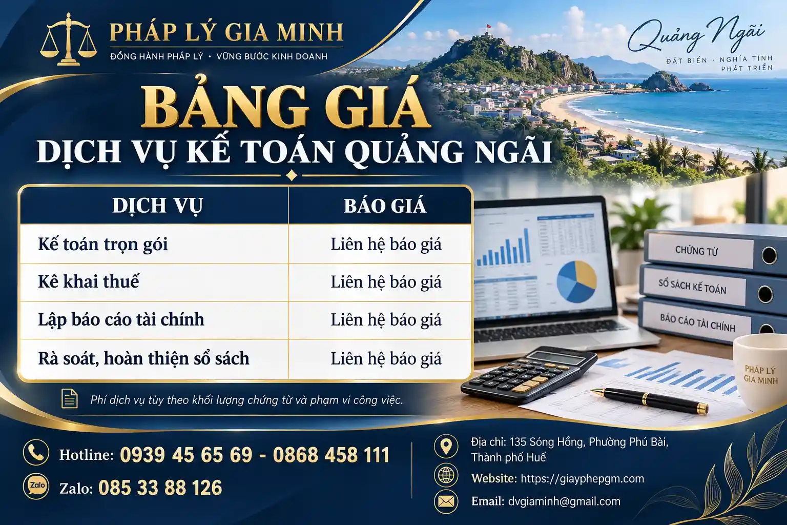 Bảng Giá Dịch Vụ Kế Toán Tại Quảng Ngãi
