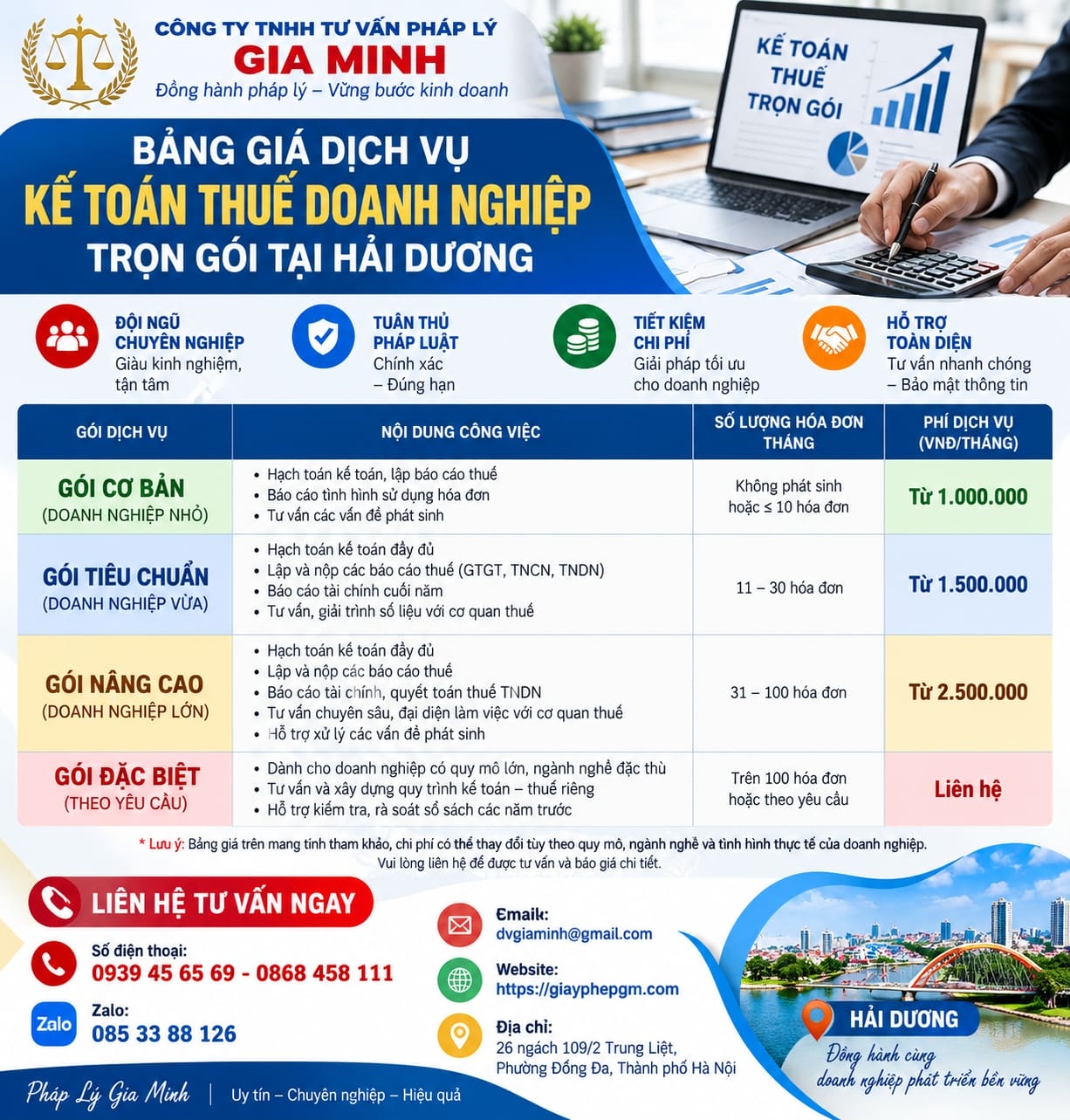 Bảng giá dịch Vụ Kế Toán Thuế Doanh Nghiệp Trọn Gói Tại Hải Dương
