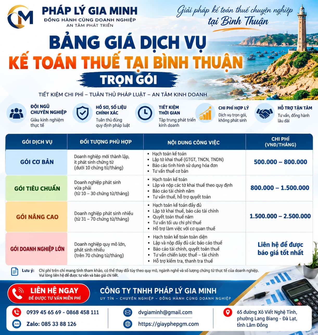 Bảng giá dịch vụ kế toán thuế tại Bình Thuận trọn gói Bảng giá dịch vụ kế toán thuế tại Bình Thuận trọn gói