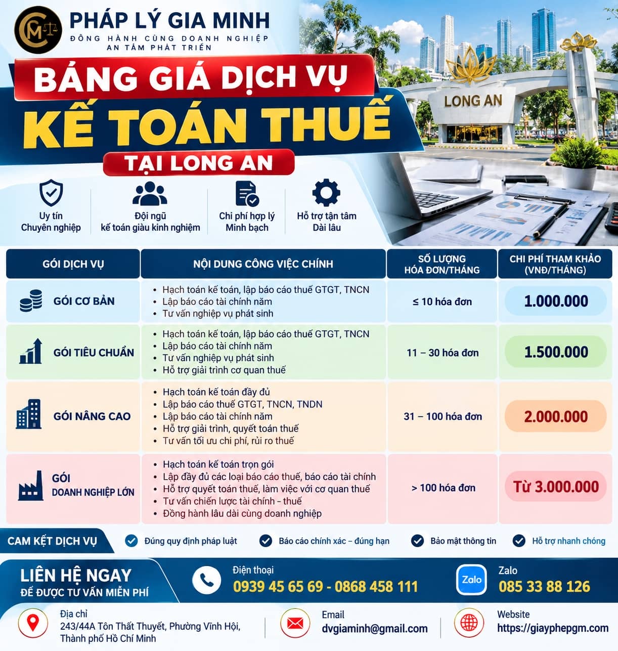 Bảng giá dịch vụ kế toán thuế tại Long An