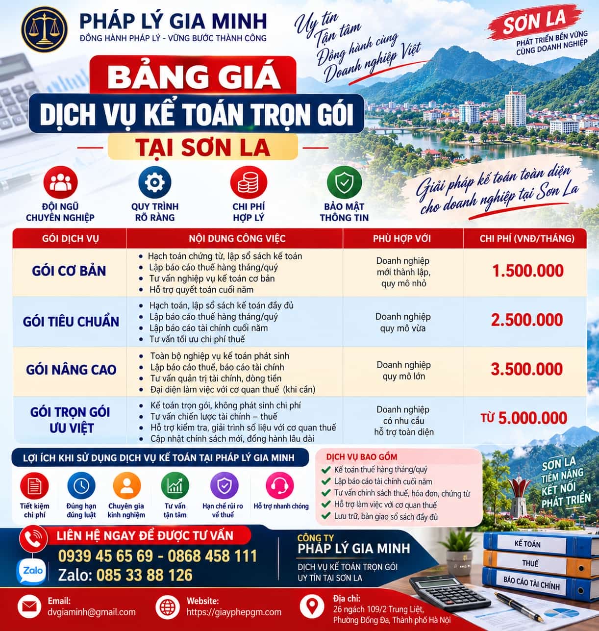 Bảng giá dịch vụ kế toán trọn gói tại Sơn La