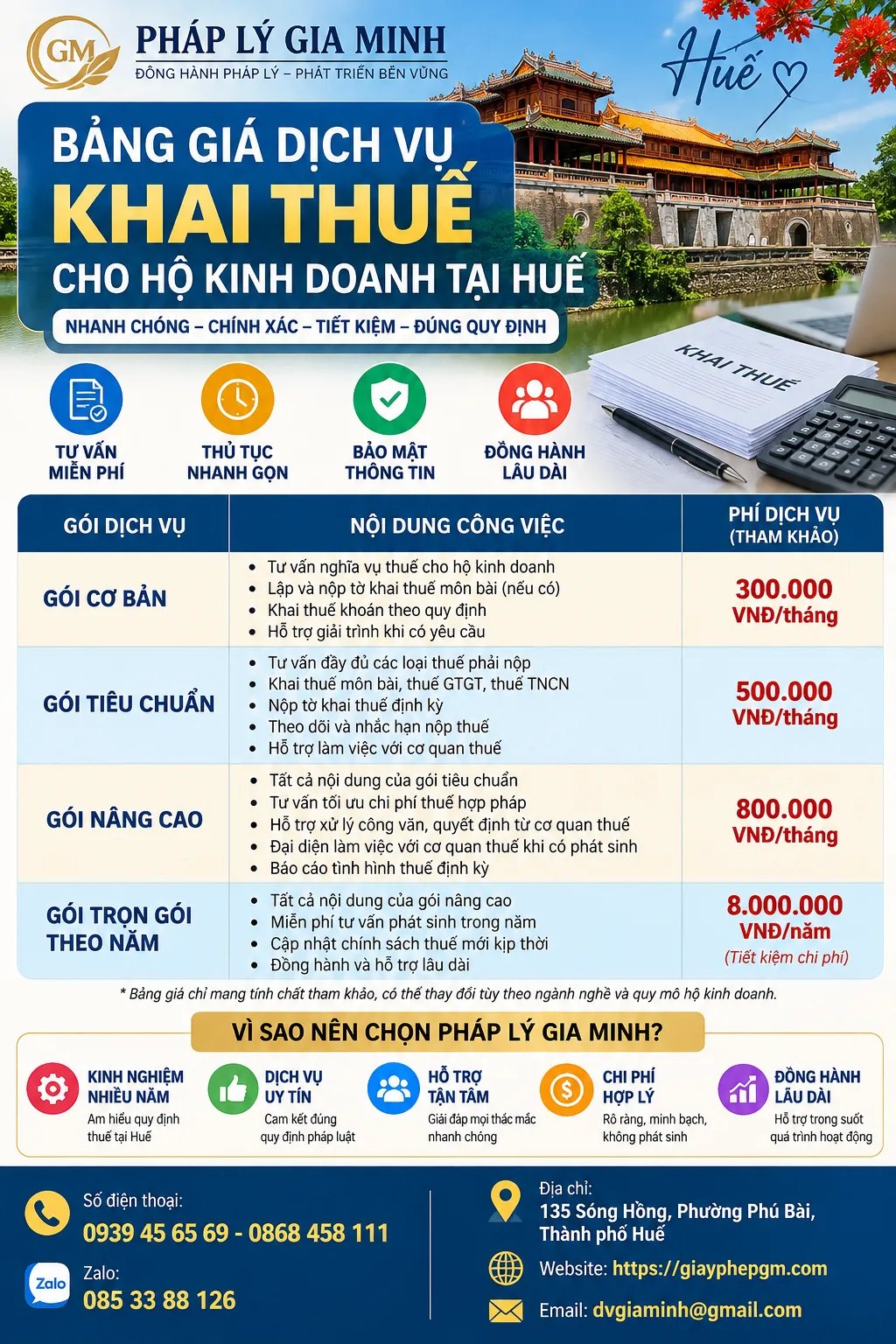Bảng Giá Dịch Vụ Khai Thuế Cho Hộ Kinh Doanh Tại Huế