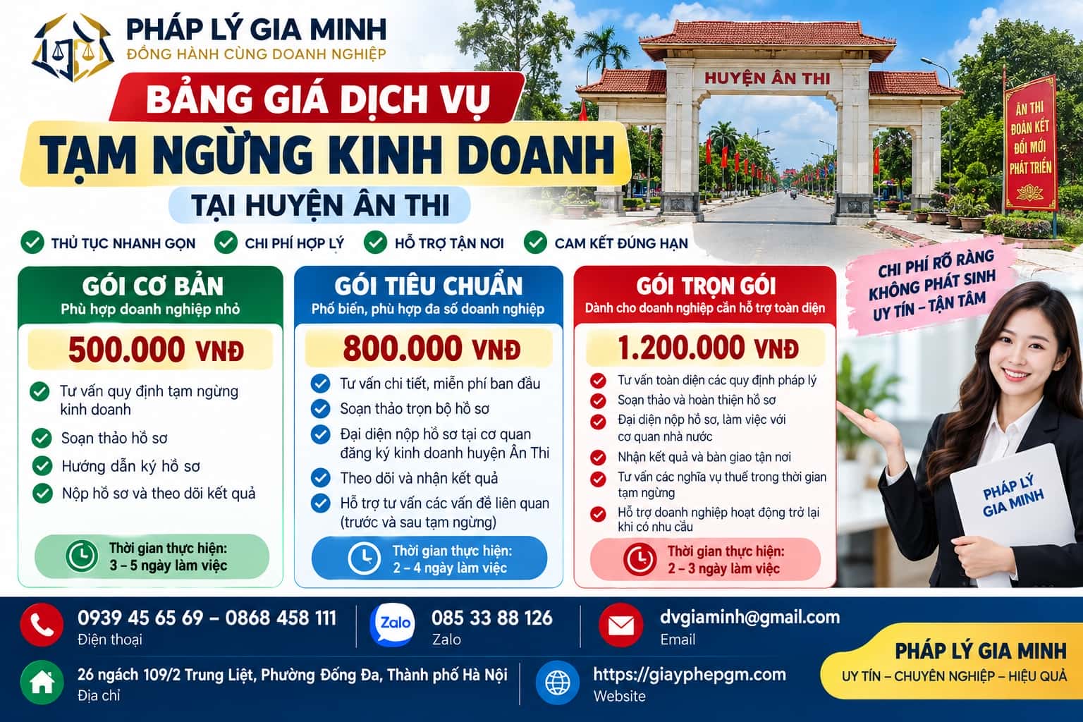Bảng giá dịch vụ tạm ngừng kinh doanh tại huyện Ân Thi