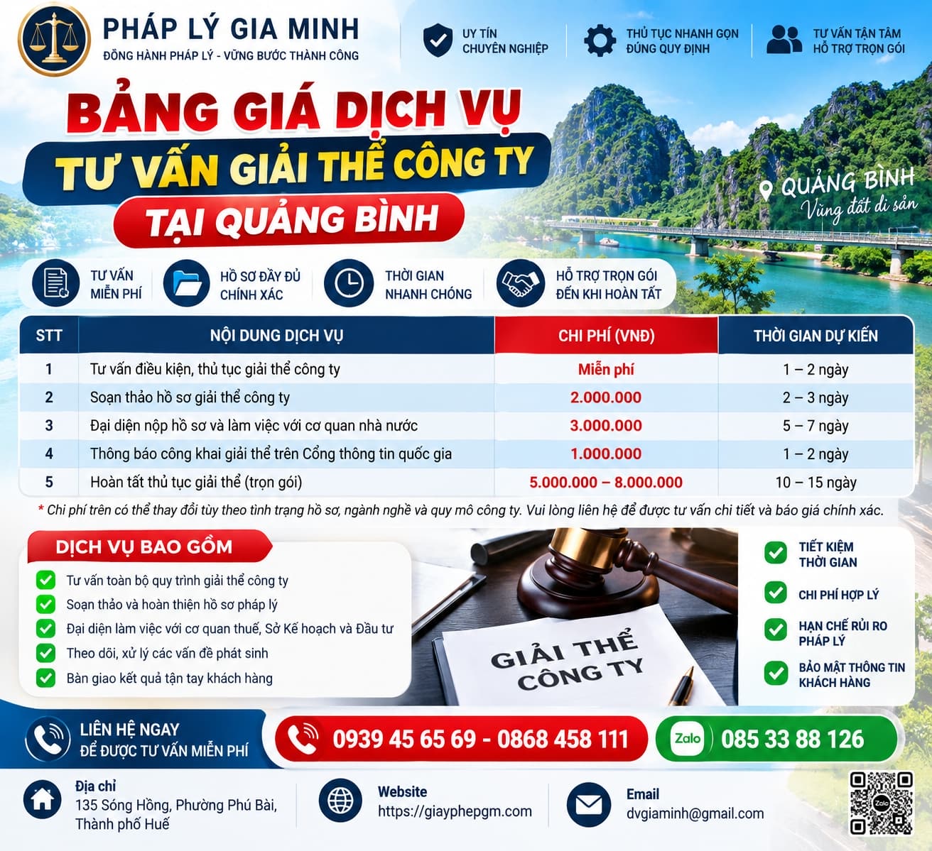 Bảng giá dịch vụ tư vấn giải thể công ty tại Quảng Bình Bảng giá dịch vụ tư vấn giải thể công ty tại Quảng Bình