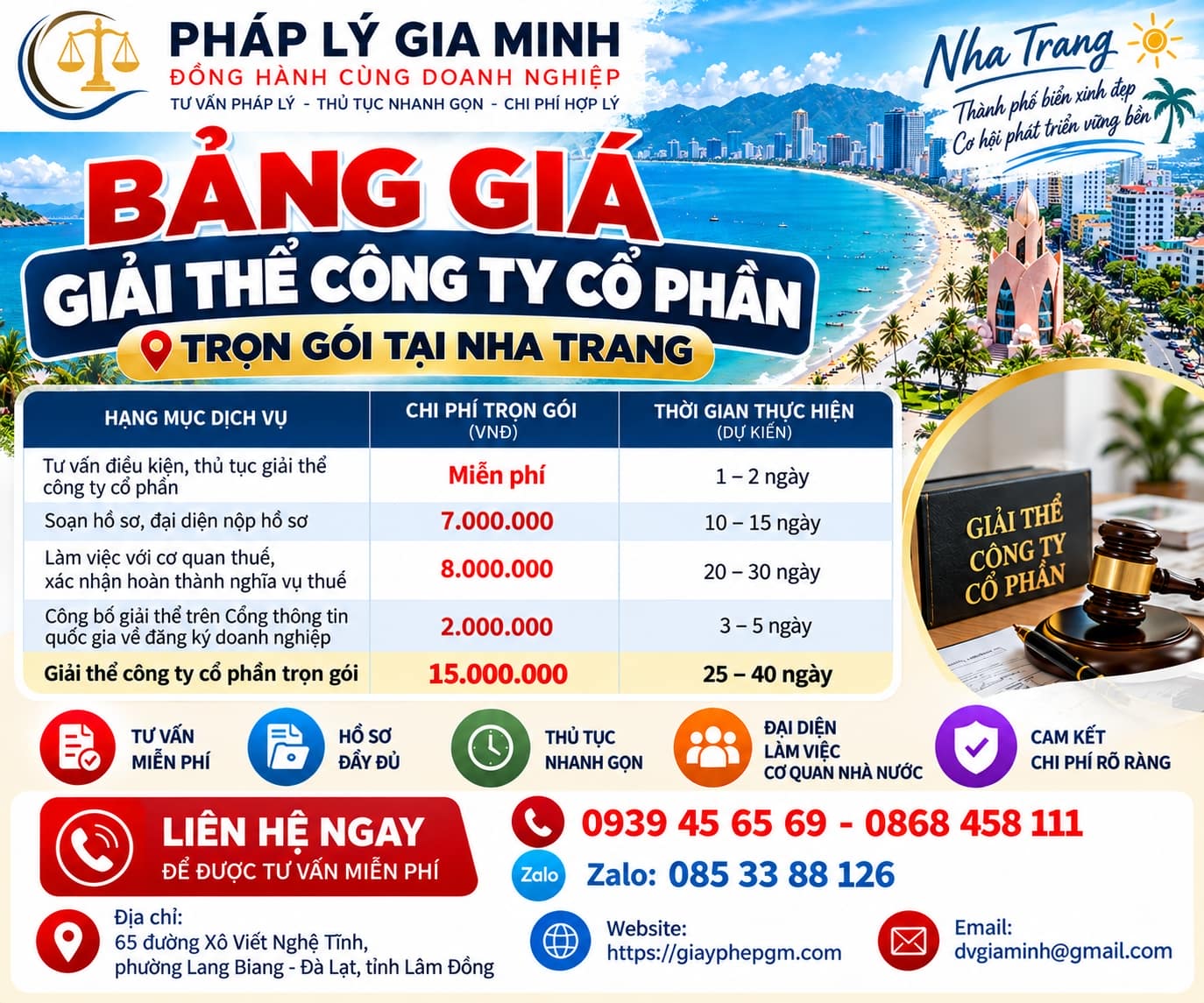 Bảng giá giải thể công ty cổ phần trọn gói tại Nha Trang