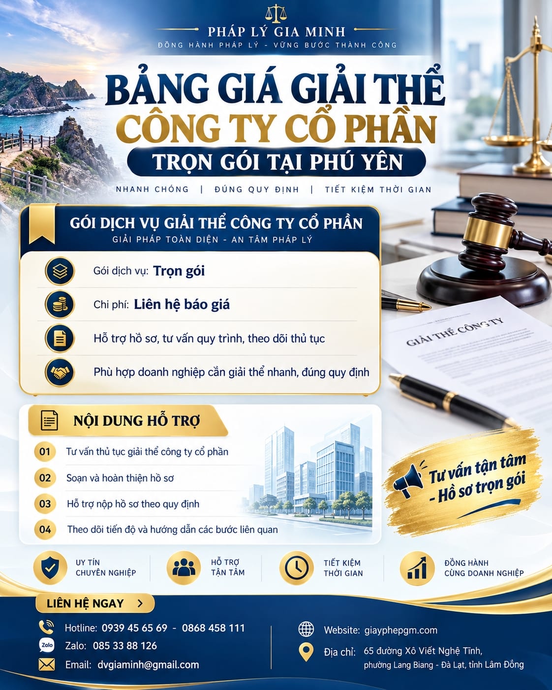 Bảng giá giải thể công ty cổ phần trọn gói tại Phú Yên