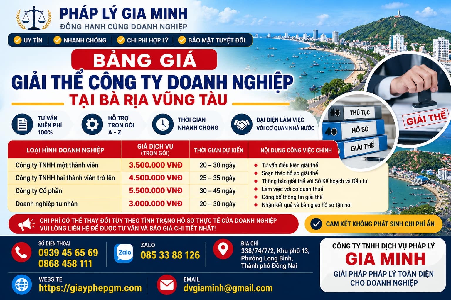 Thủ tục giải thể công ty doanh nghiệp tại Bà Rịa Vũng Tàu 4 Bảng giá giải thể công ty doanh nghiệp tại Bà Rịa Vũng Tàu