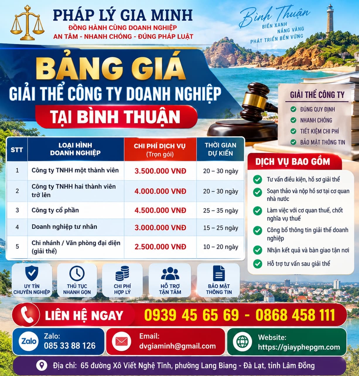 Bảng giá giải thể công ty doanh nghiệp tại Bình Thuận Bảng giá giải thể công ty doanh nghiệp tại Bình Thuận