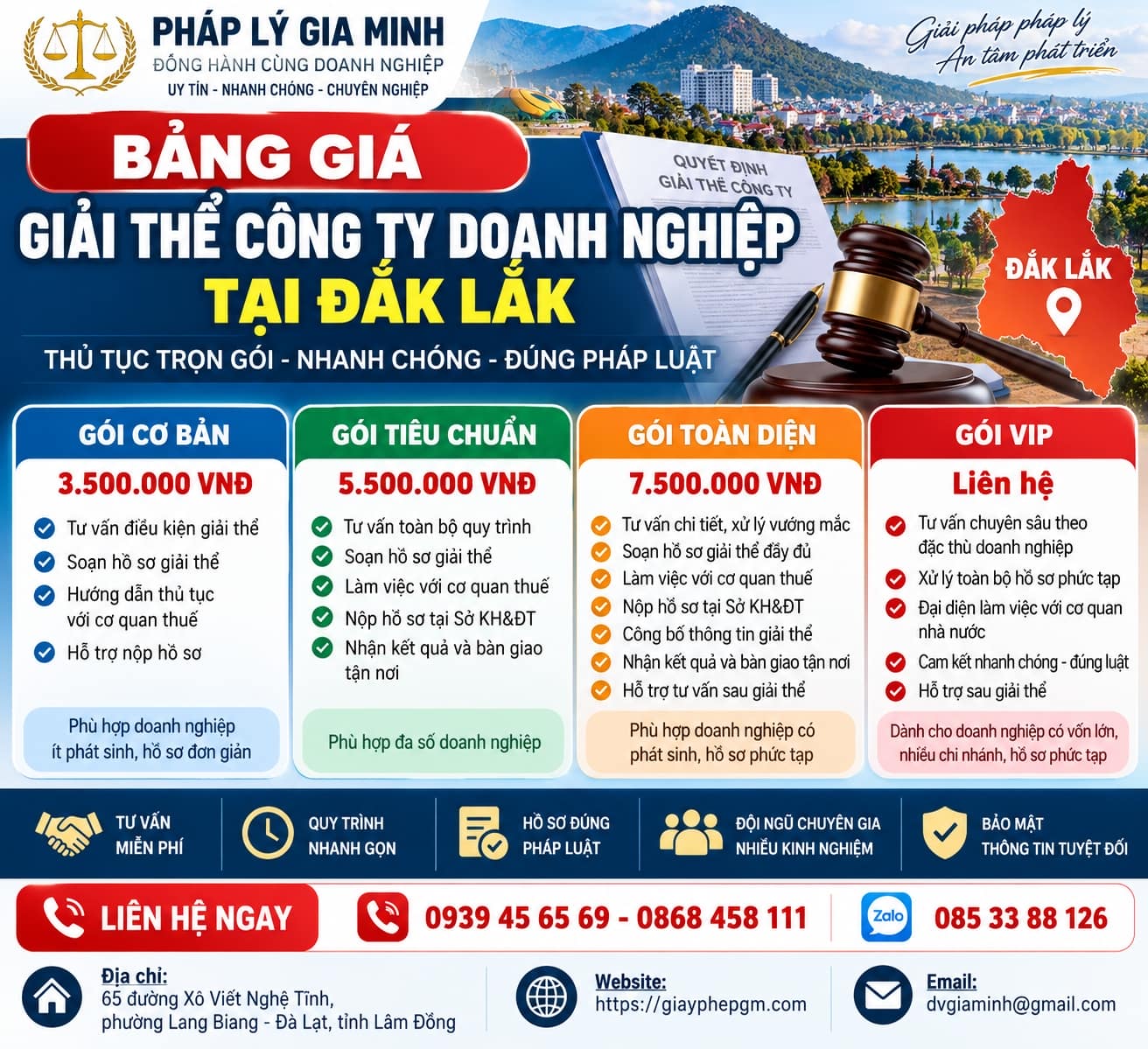 Bảng giá giải thể công ty doanh nghiệp tại Đắk Lắk