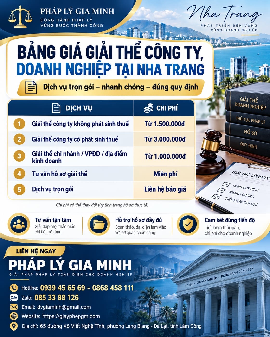 Bảng giá giải thể công ty doanh nghiệp tại Nha Trang