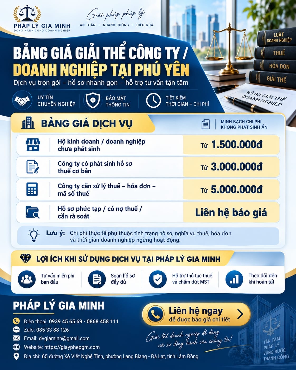 Bảng giá giải thể công ty doanh nghiệp tại Phú Yên