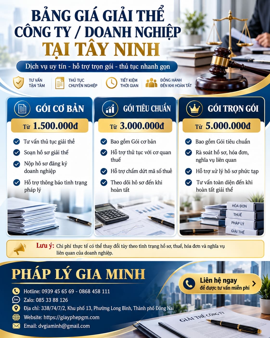 Bảng giá giải thể công ty doanh nghiệp tại Tây Ninh