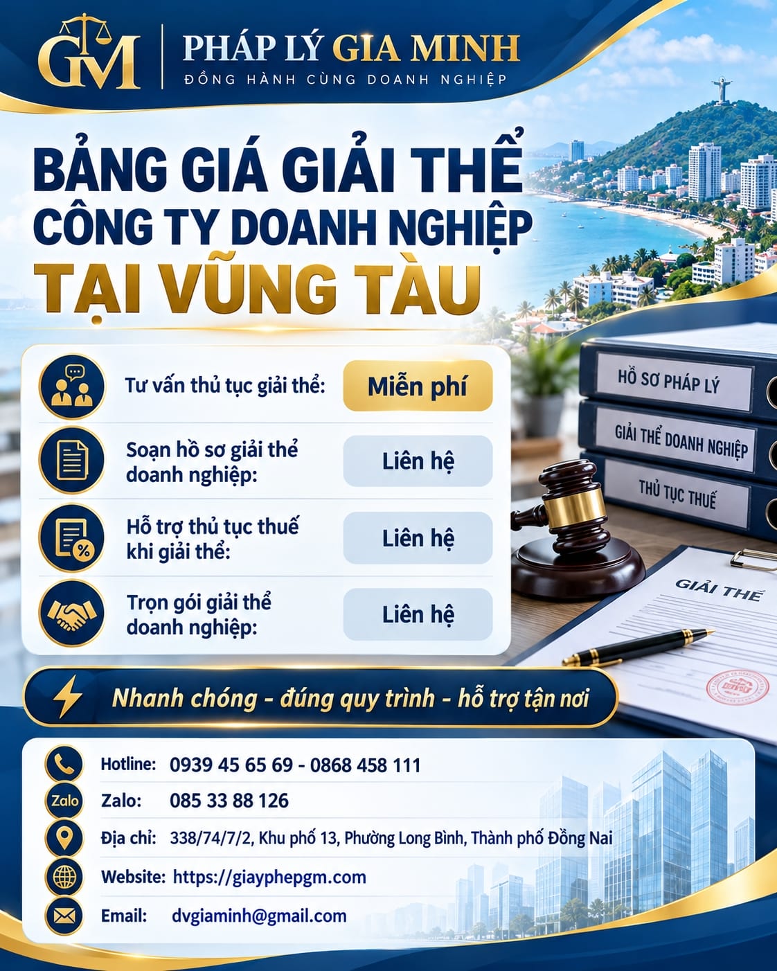 THỦ TỤC GIẢI THỂ CÔNG TY DOANH NGHIỆP TẠI VŨNG TÀU 4 Bảng giá giải thể công ty doanh nghiệp tại Vũng Tàu