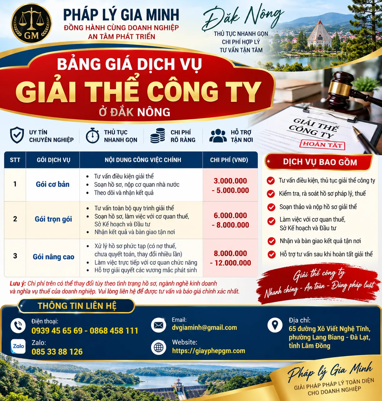 Bảng Giá Giải Thể Công Ty Tại Đắk Nông