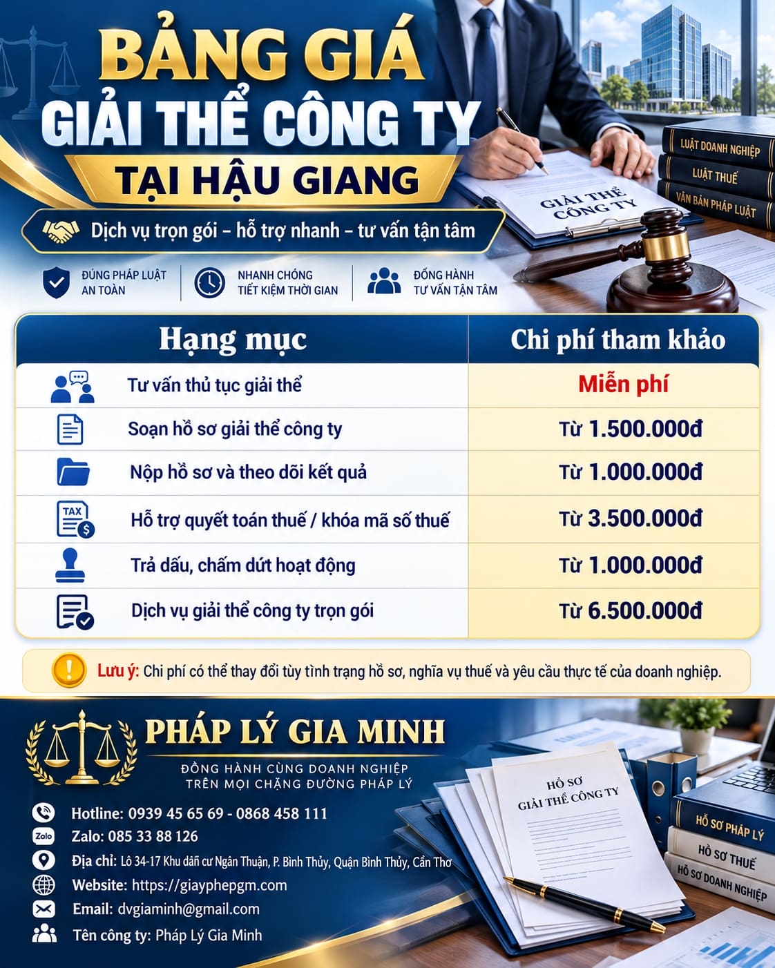 Bảng giá giải thể công ty tại Hậu Giang