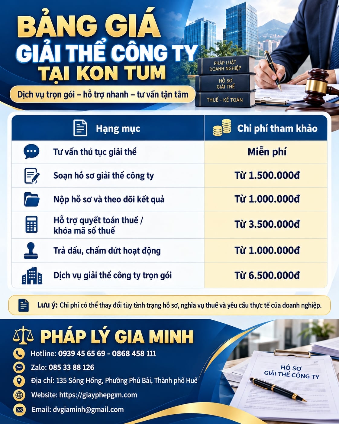 Bảng giá giải thể công ty tại Kon Tum