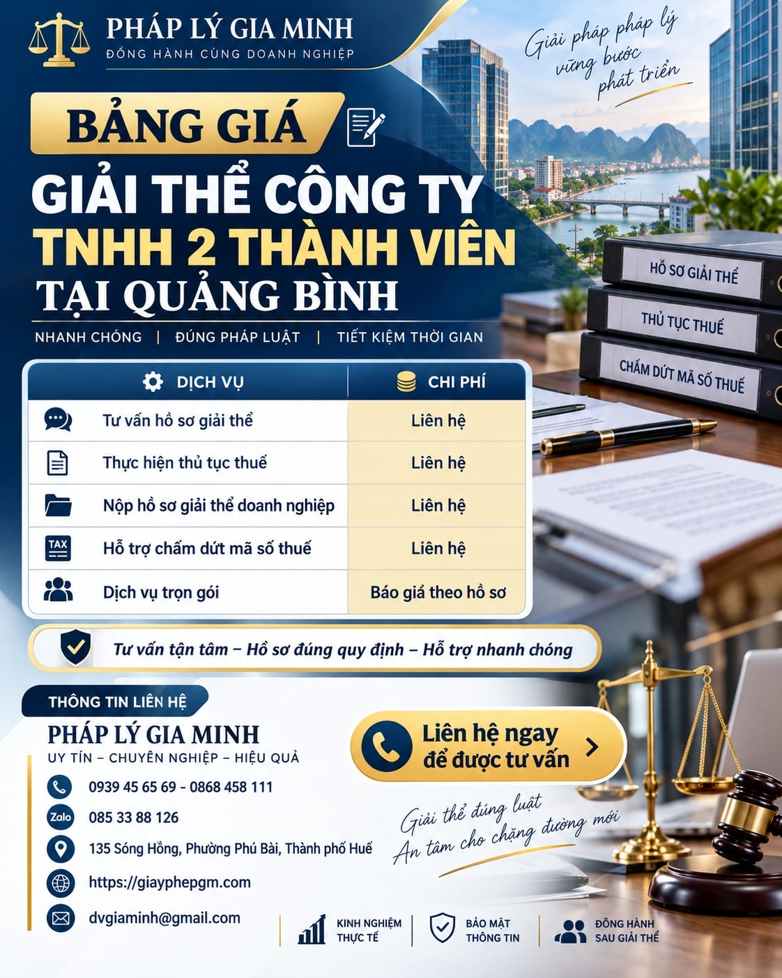 Bảng giá giải thể công ty TNHH 2 thành viên tại Quảng Bình Bảng giá giải thể công ty TNHH 2 thành viên tại Quảng Bình