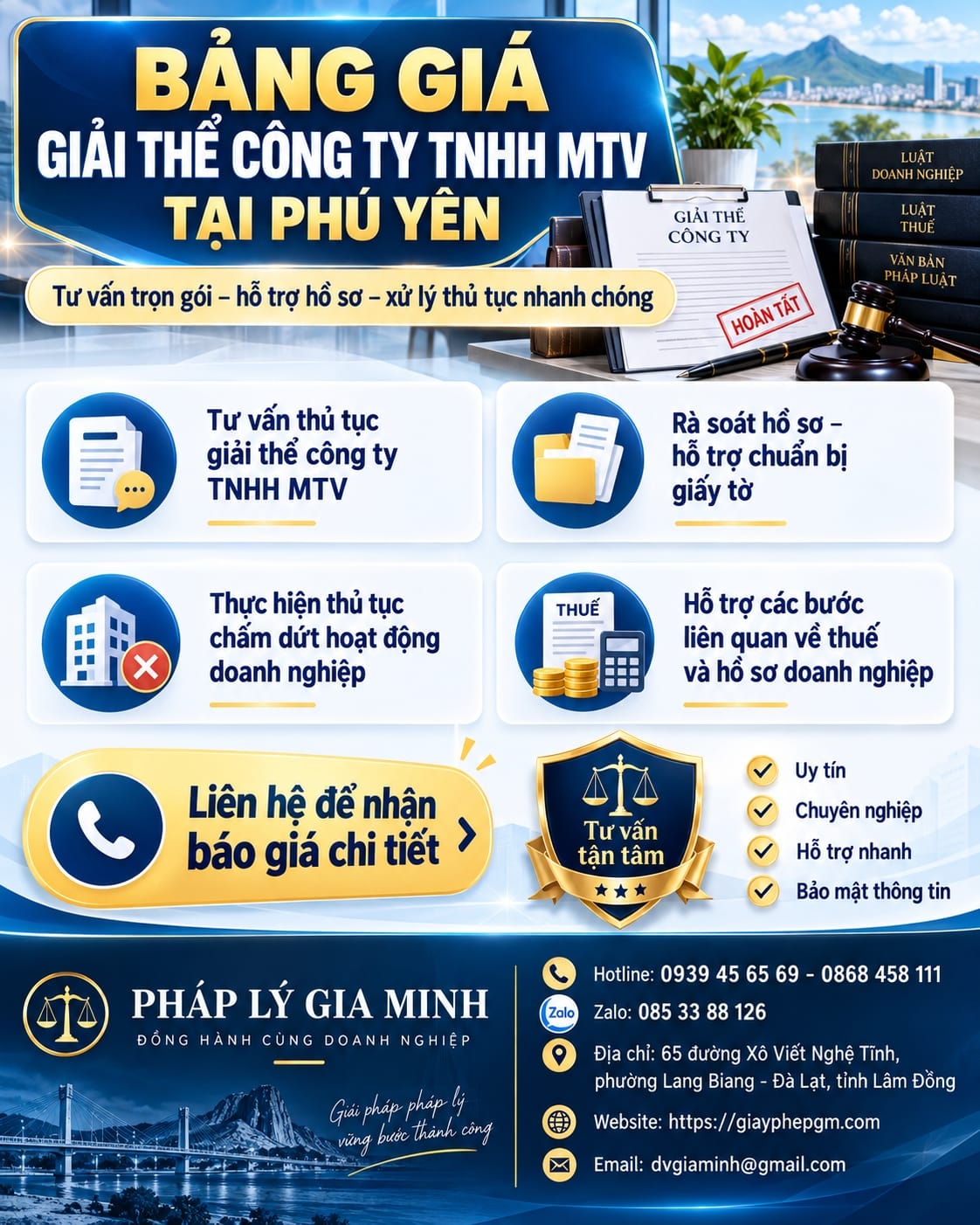 Bảng giá giải thể công ty TNHH MTV tại Phú Yên Bảng giá giải thể công ty TNHH MTV tại Phú Yên