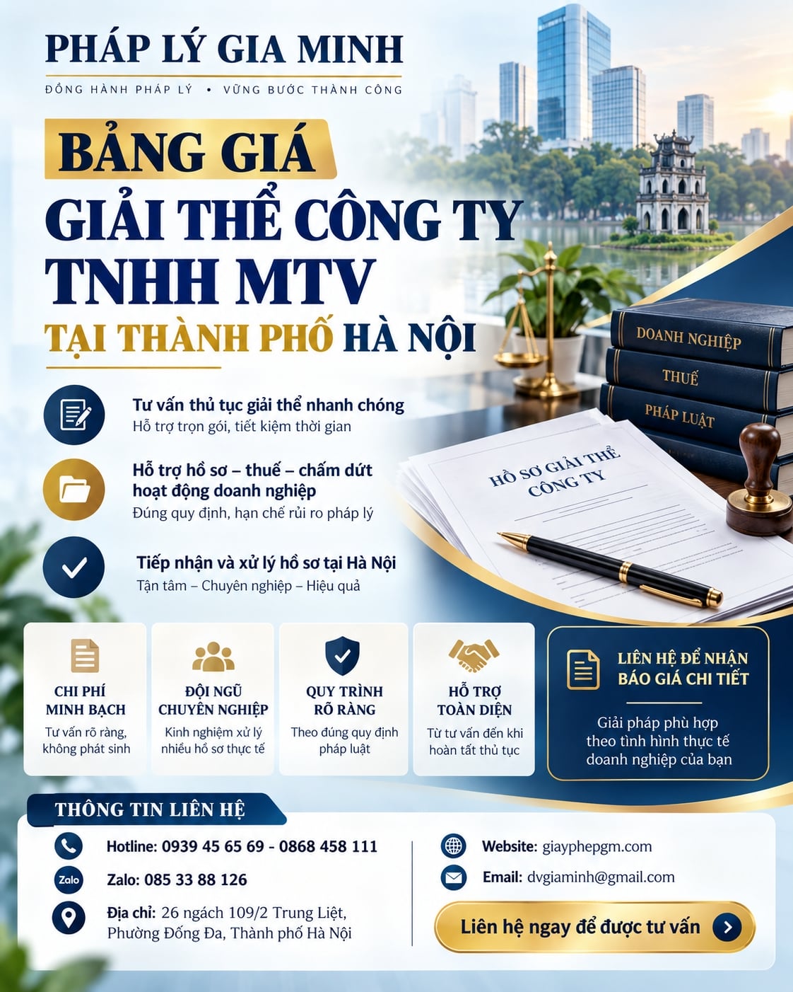 Bảng giá giải thể công ty TNHH MTV tại thành phố Hà Nội