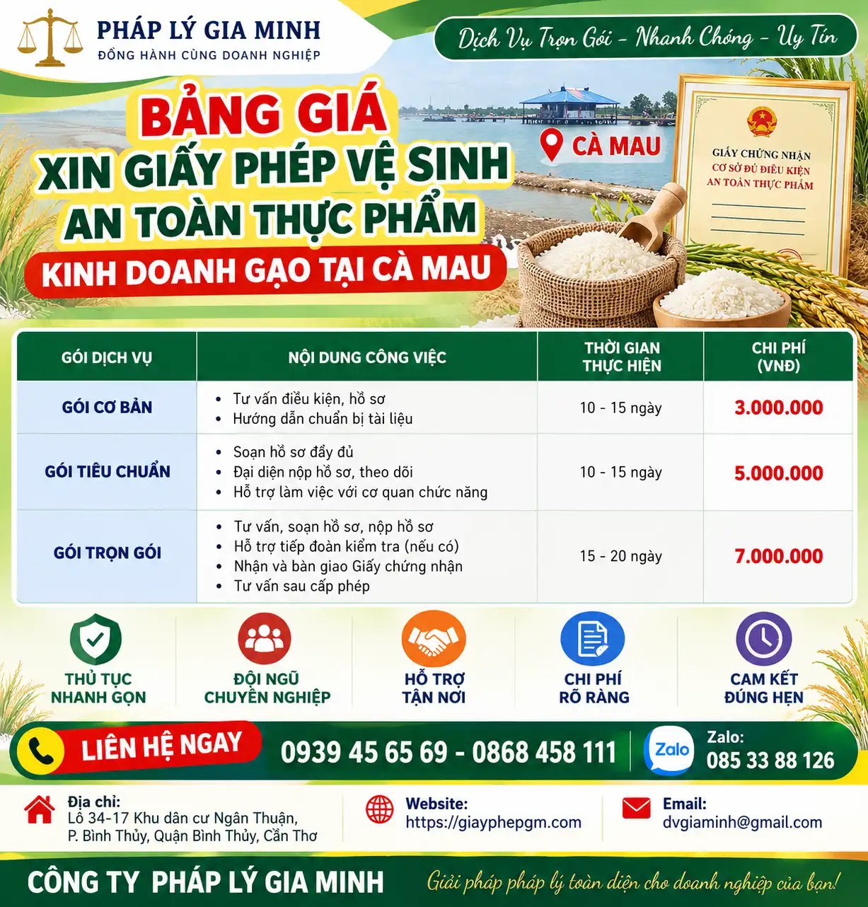 Bảng Giá Giấy Phép ATTP Kinh Doanh Gạo Cà Mau Bảng Giá Giấy Phép ATTP Kinh Doanh Gạo Cà Mau