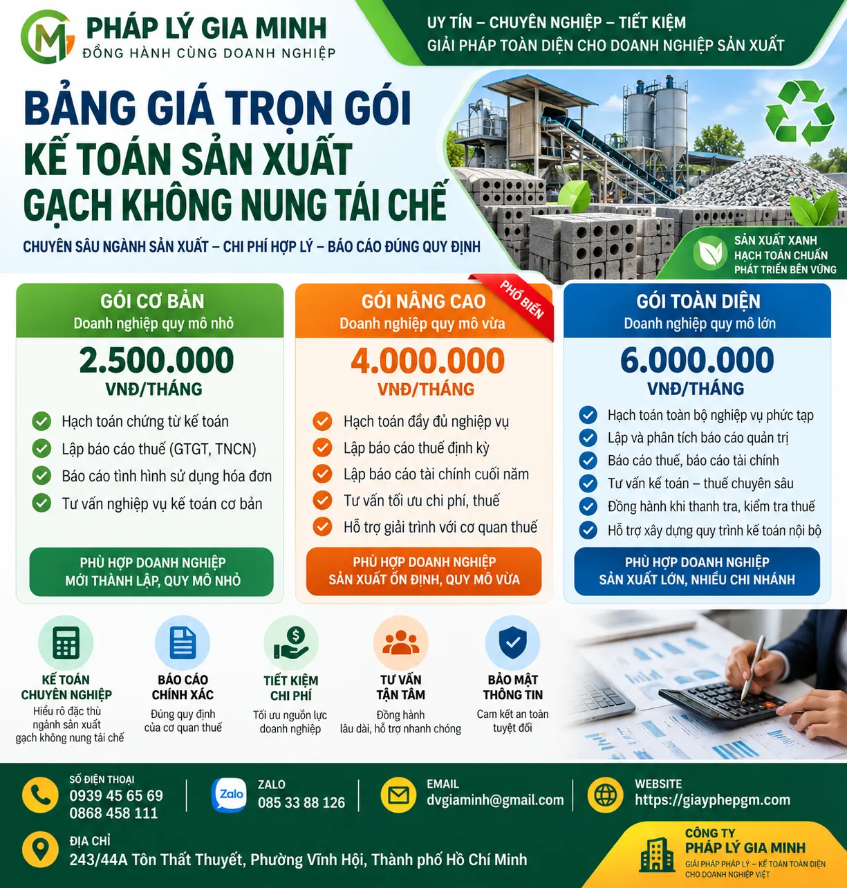 Bảng Giá Kế Toán Sản Xuất Gạch Không Nung Tái Chế