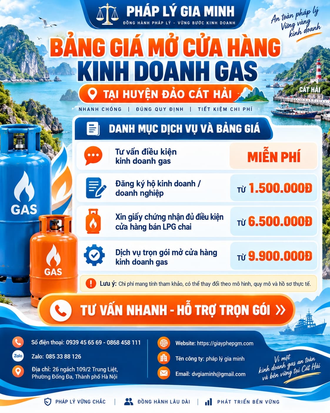 Bảng giá mở cửa hàng kinh doanh gas tại huyện đảo Cát Hải Bảng giá mở cửa hàng kinh doanh gas tại huyện đảo Cát Hải