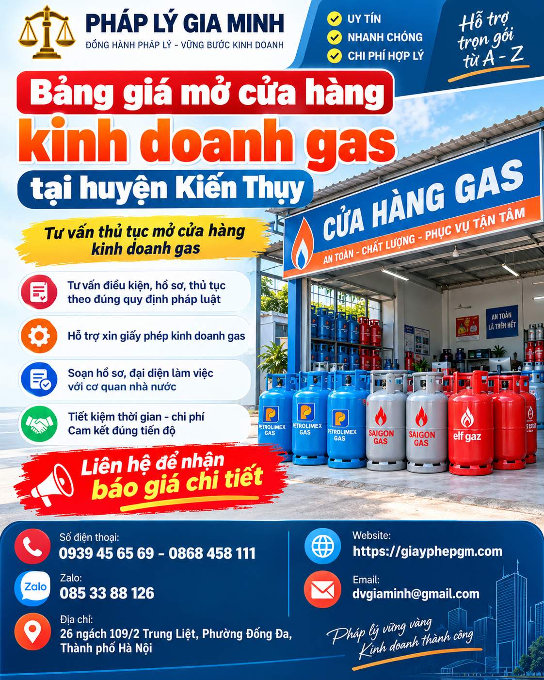 Bảng giá mở cửa hàng kinh doanh gas tại huyện Kiến Thụy