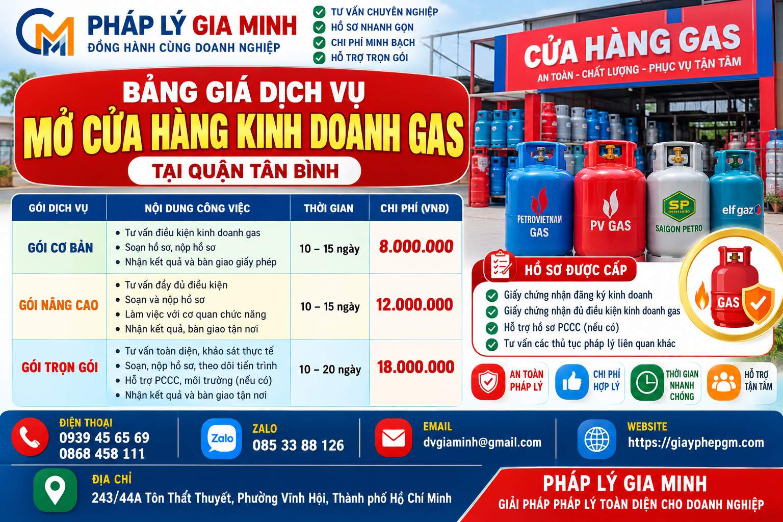 Bảng giá mở cửa hàng kinh doanh gas tại quận Tân Bình