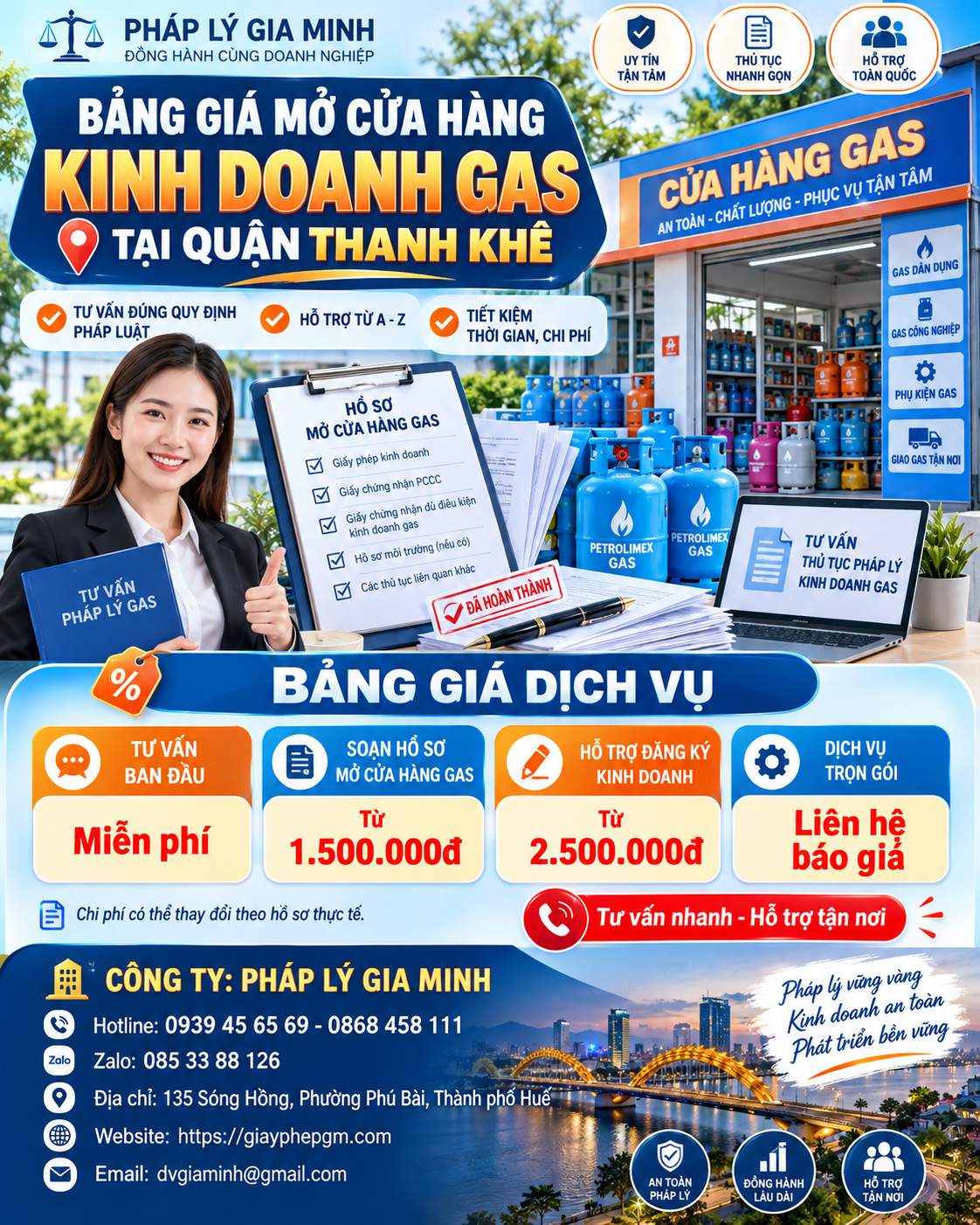 Bảng giá mở cửa hàng kinh doanh gas tại quận Thanh Khê