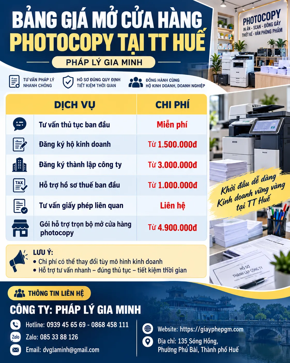 Bảng Giá Mở Cửa Hàng Photocopy Tại Thừa Thiên Huế Bảng Giá Mở Cửa Hàng Photocopy Tại Thừa Thiên Huế