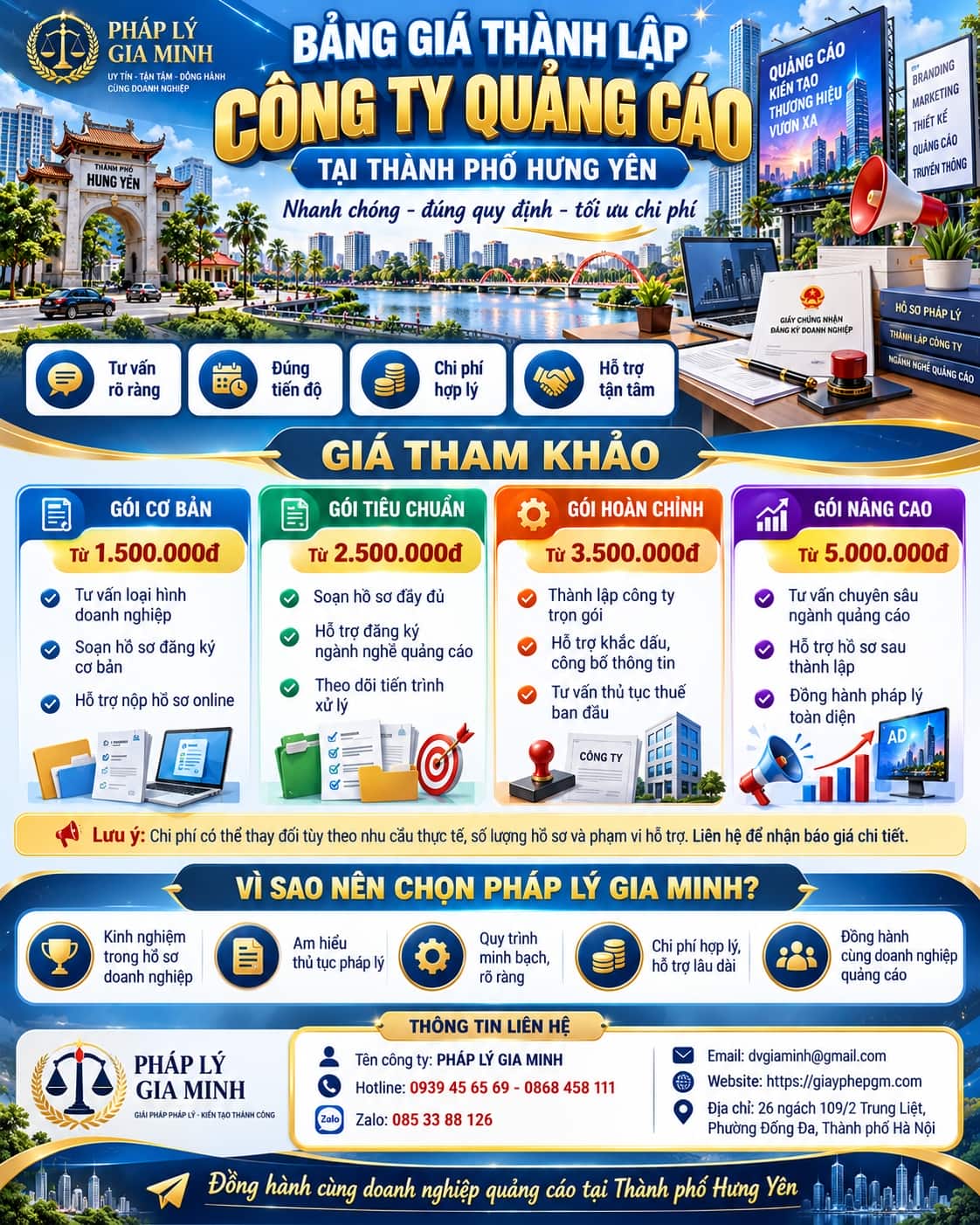 Bảng Giá Thành Lập Công Ty Quảng Cáo Tại Thành Phố Hưng Yên