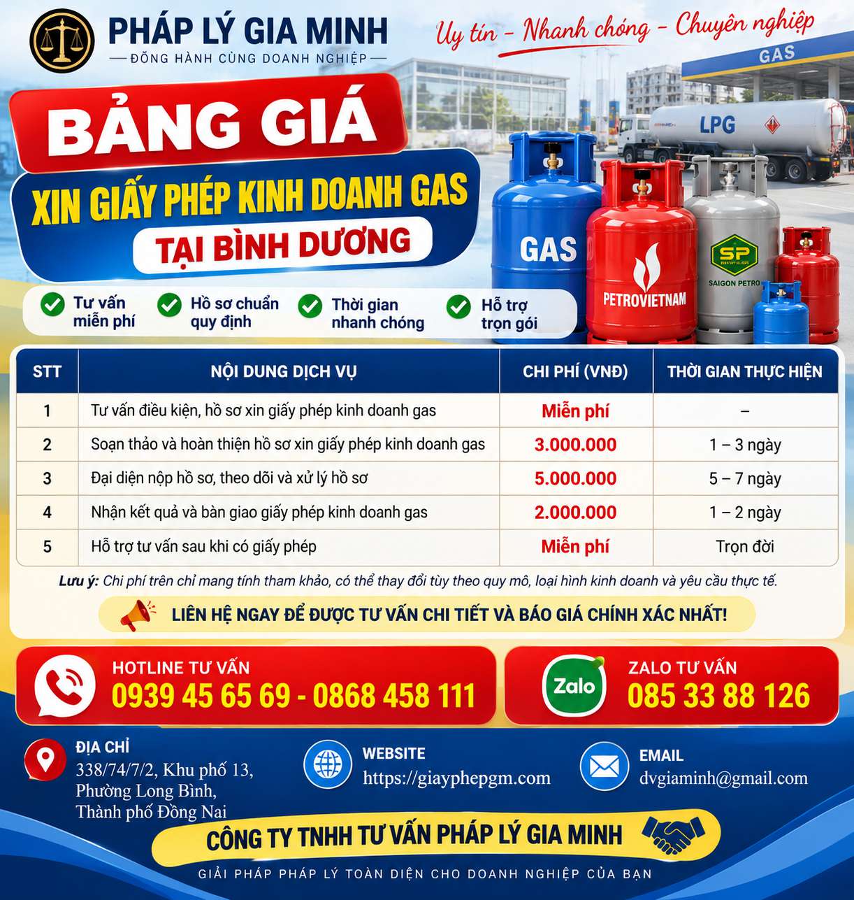 Bảng giá xin giấy phép kinh doanh gas tại Bình Dương Bảng giá xin giấy phép kinh doanh gas tại Bình Dương