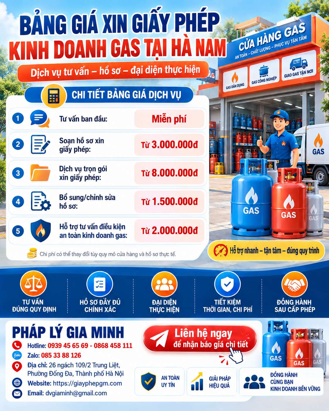 Bảng giá xin giấy phép kinh doanh gas tại Hà Nam Bảng giá xin giấy phép kinh doanh gas tại Hà Nam