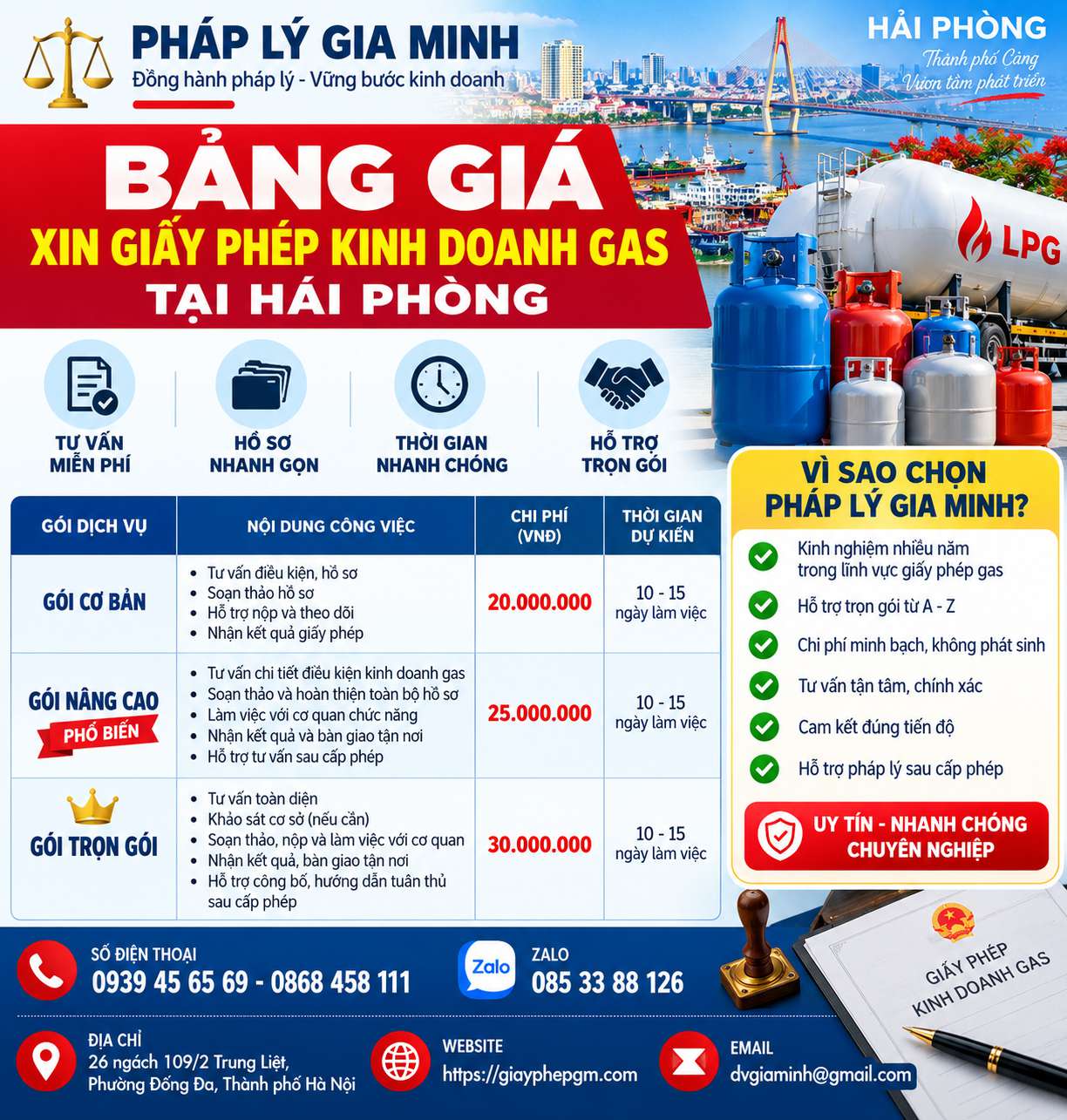 Bảng giá xin giấy phép kinh doanh gas tại Hải Phòng
