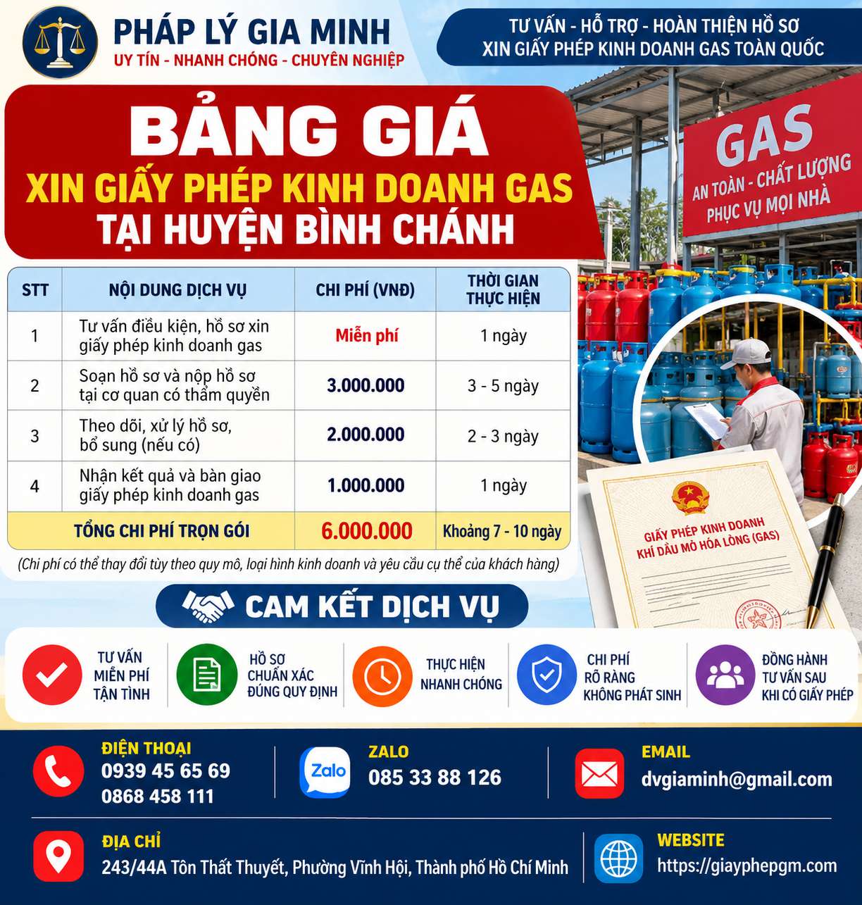 Bảng giá xin giấy phép kinh doanh gas tại huyện Bình Chánh
