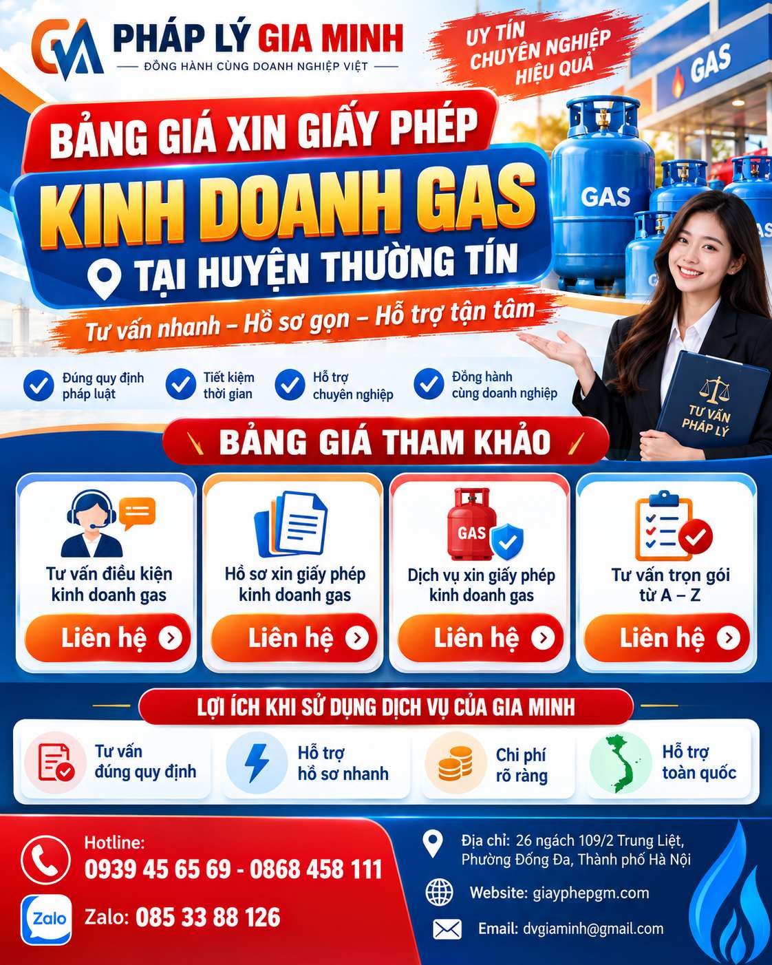 Bảng giá xin giấy phép kinh doanh gas tại huyện Thường Tín