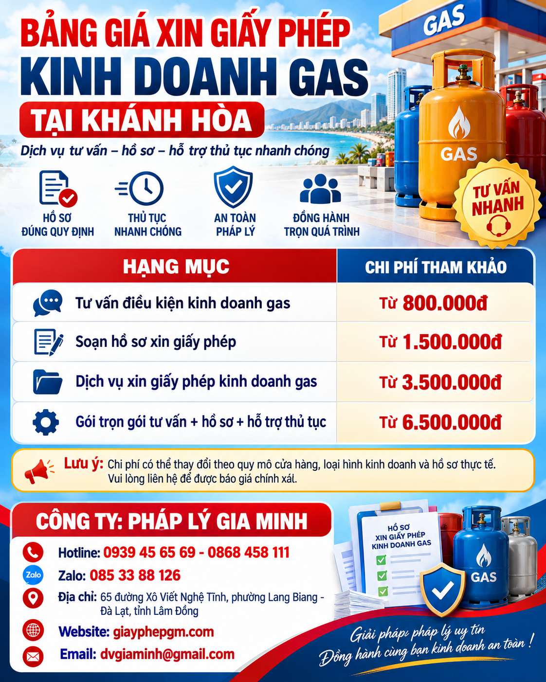 Bảng giá xin giấy phép kinh doanh gas tại Khánh Hòa Bảng giá xin giấy phép kinh doanh gas tại Khánh Hòa