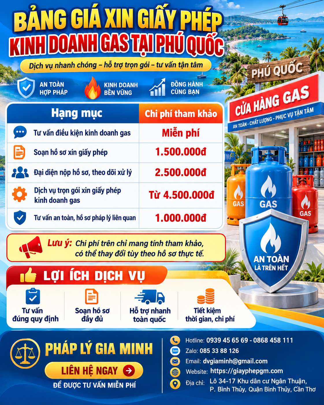 Bảng giá xin giấy phép kinh doanh gas tại Phú Quốc