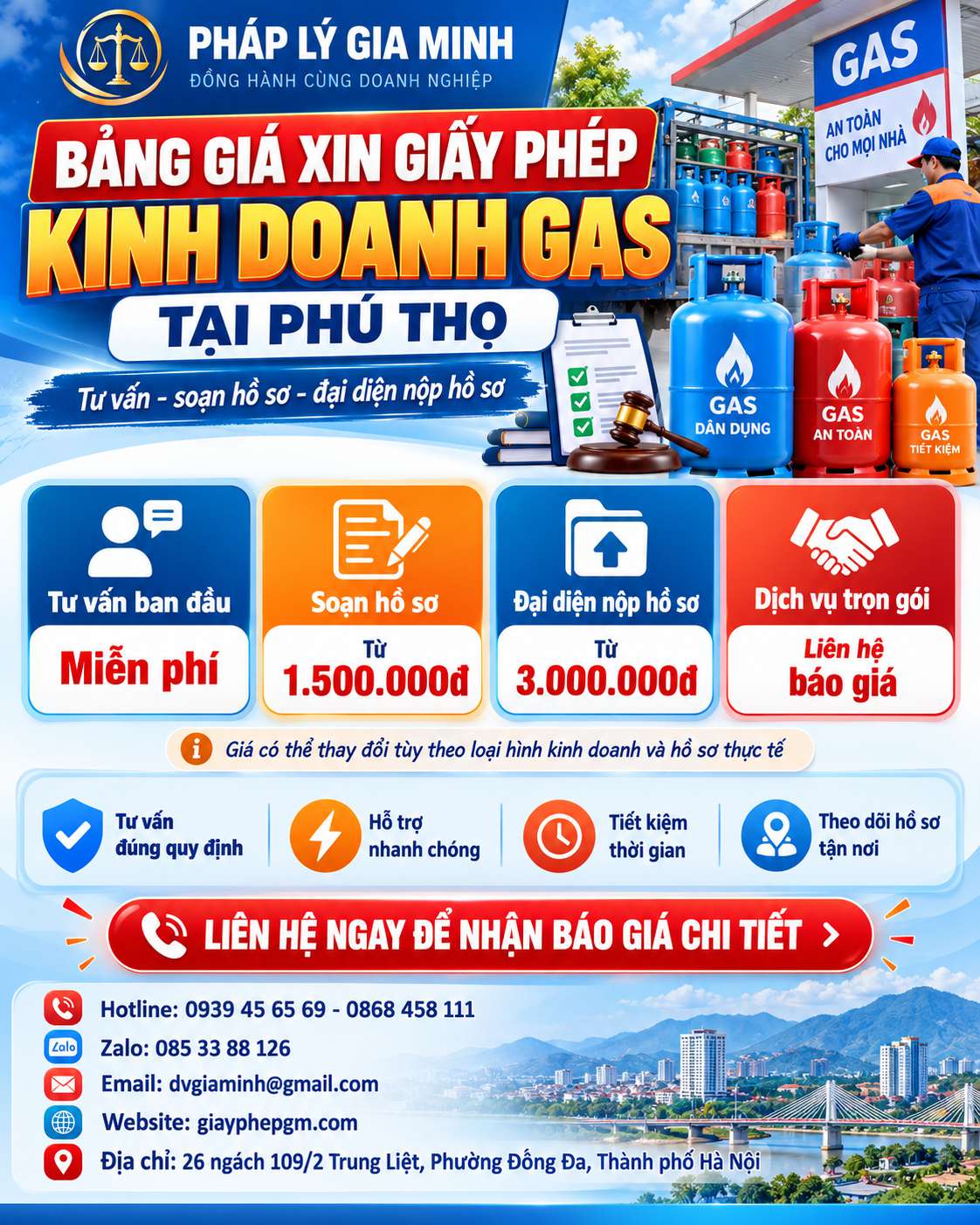 Bảng giá xin giấy phép kinh doanh gas tại Phú Thọ