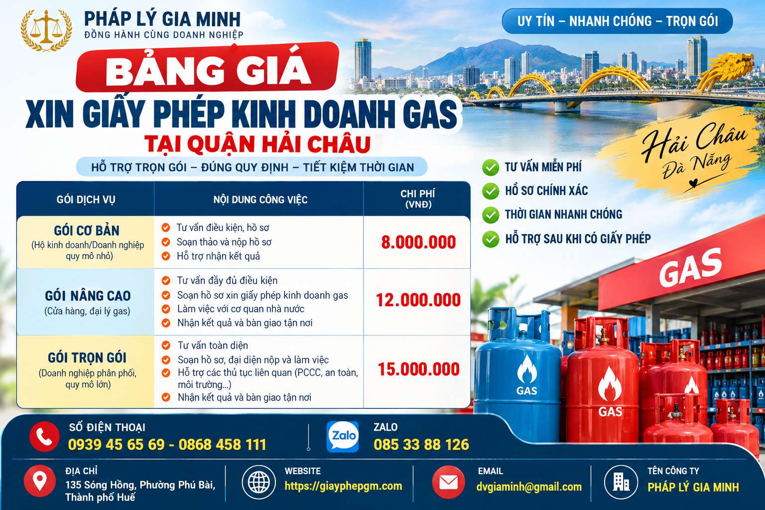 Bảng giá xin giấy phép kinh doanh gas tại quận Hải Châu