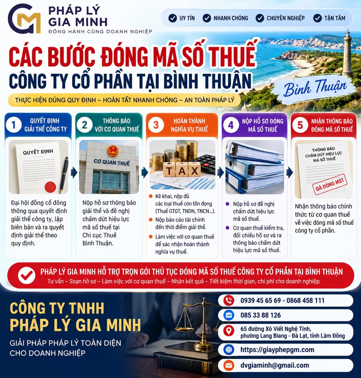 Dịch vụ giải thể công ty cổ phần trọn gói tại bình thuận 6 Các bước đóng mã số thuế công ty cổ phần tại Bình Thuận