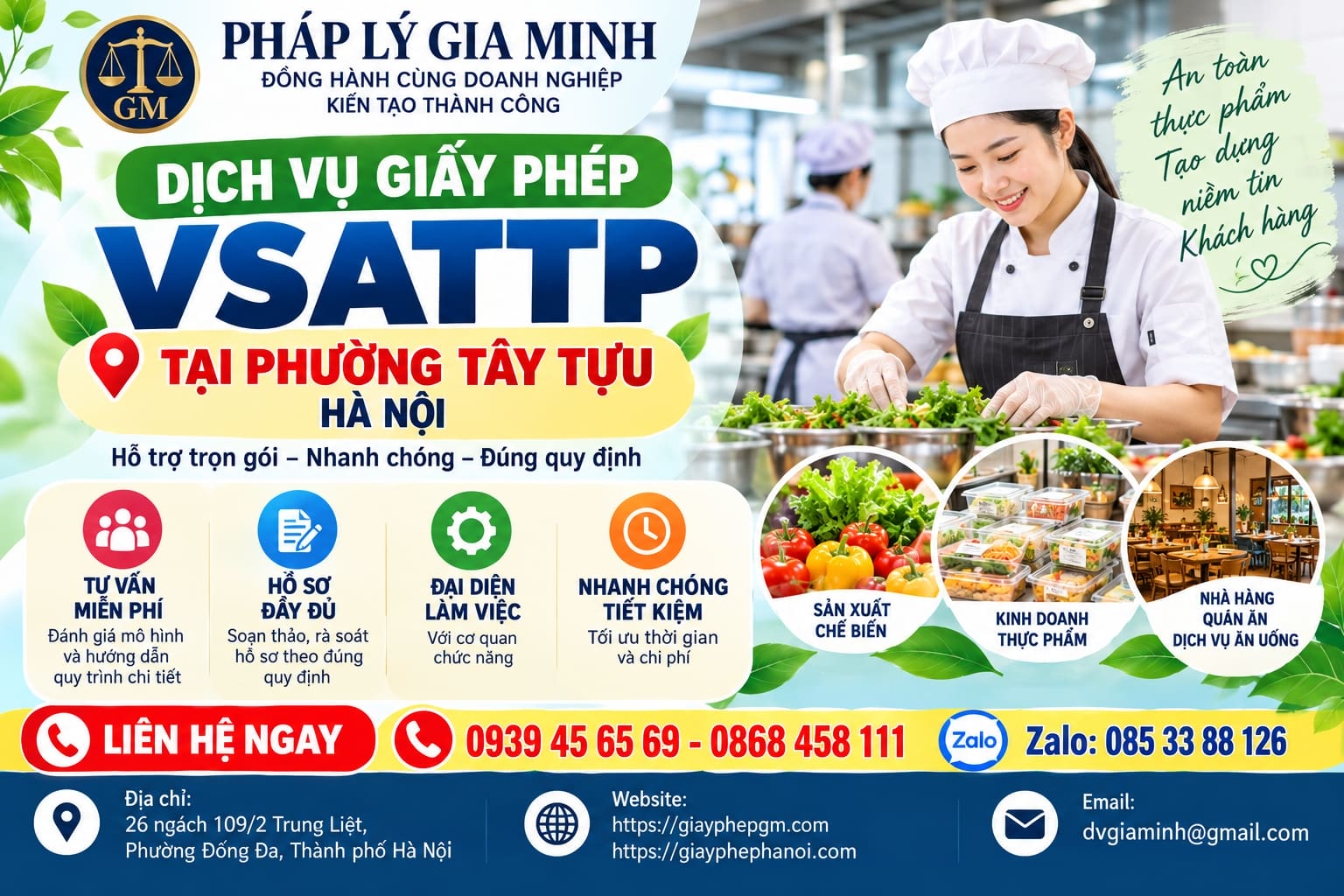 Dịch vụ giấy phép VSATTP tại phường Tây Tựu Hà Nội
