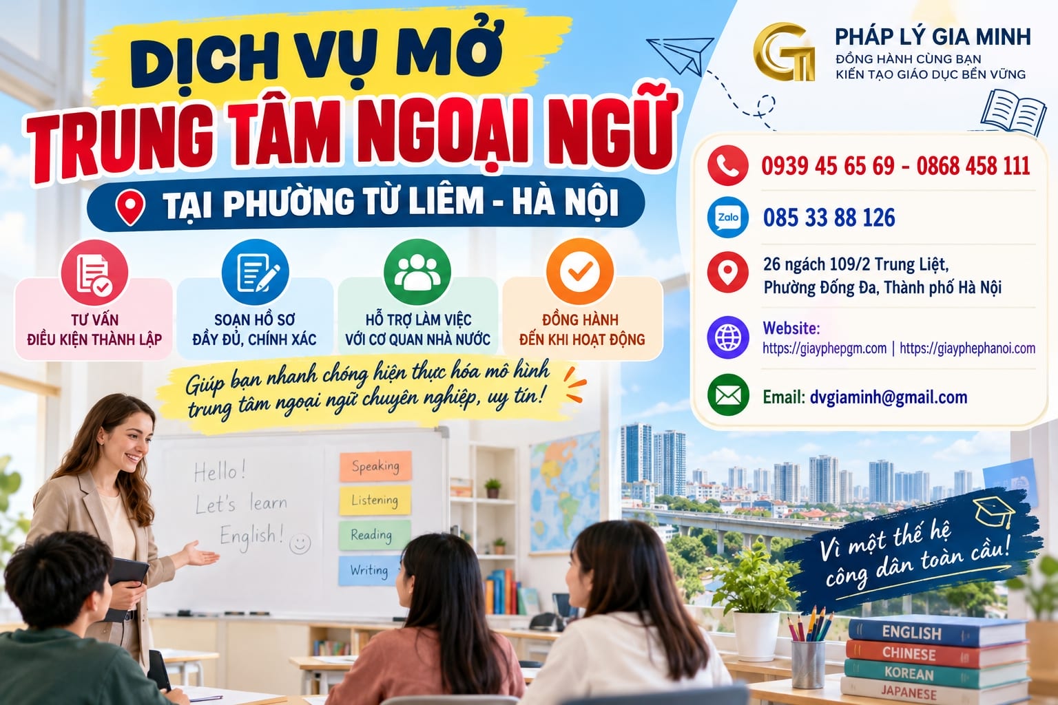 Dịch vụ mở trung tâm ngoại ngữ tại phường Từ Liêm Hà Nội
