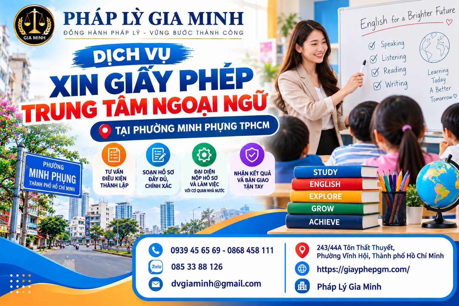 Dịch vụ xin giấy phép trung tâm ngoại ngữ tại phường Minh Phụng TPHCM