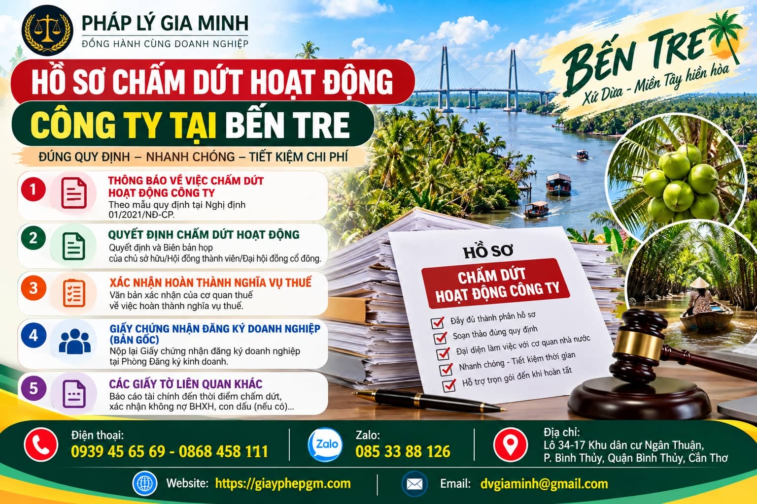 Hồ sơ chấm dứt hoạt động công ty tại Bến Tre Hồ sơ chấm dứt hoạt động công ty tại Bến Tre