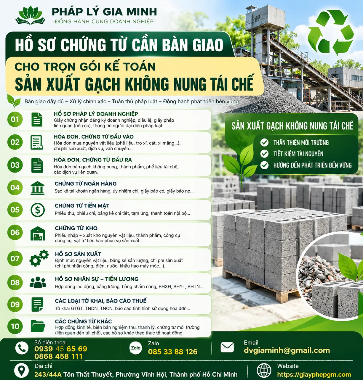 Hồ Sơ Chứng Từ Kế Toán Sản Xuất Gạch Không Nung Tái Chế