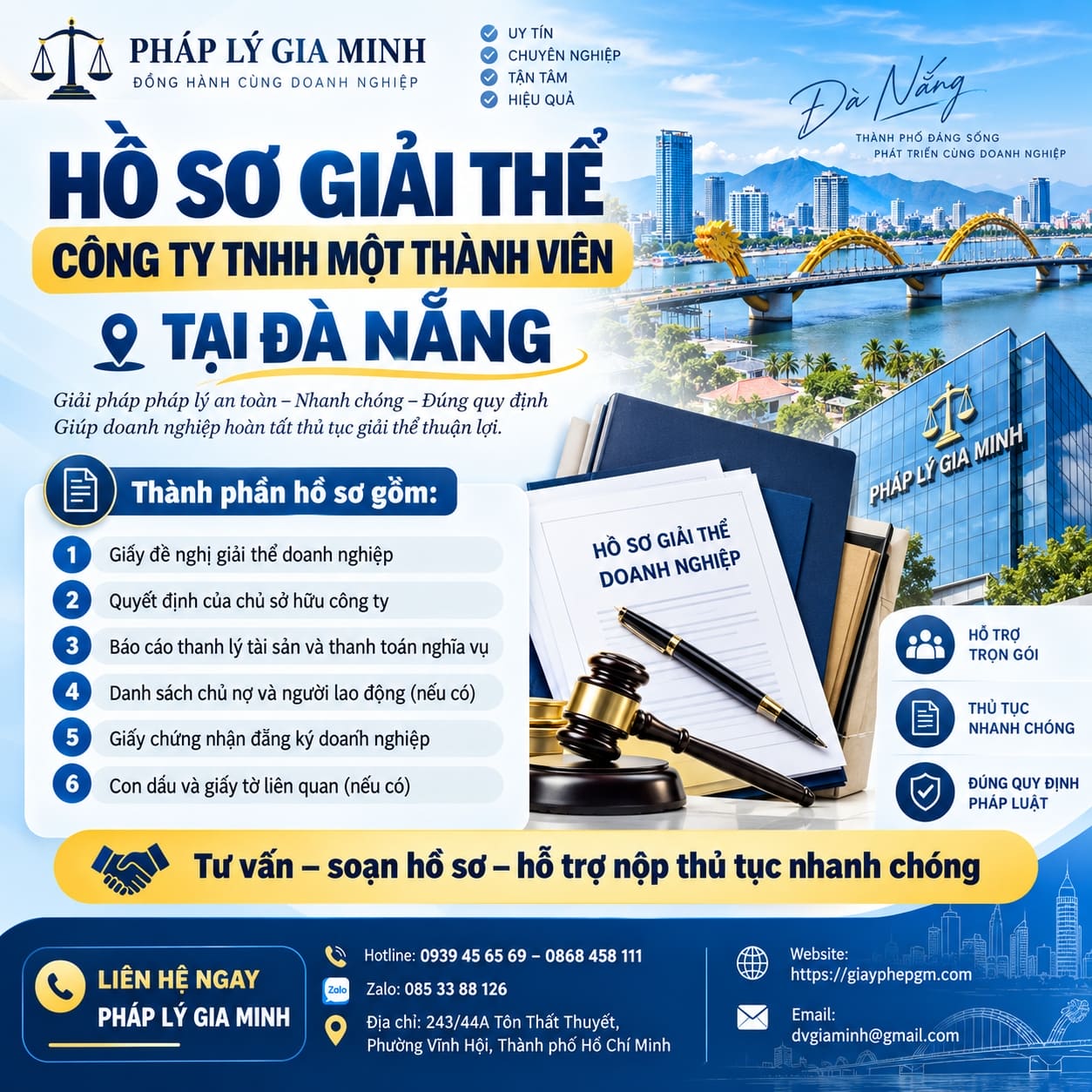 Dịch vụ giải thể công ty TNHH một thành viên tại Đà Nẵng nhanh, đúng quy trình 7 Hồ sơ giải thể công ty TNHH một thành viên tại Đà Nẵng