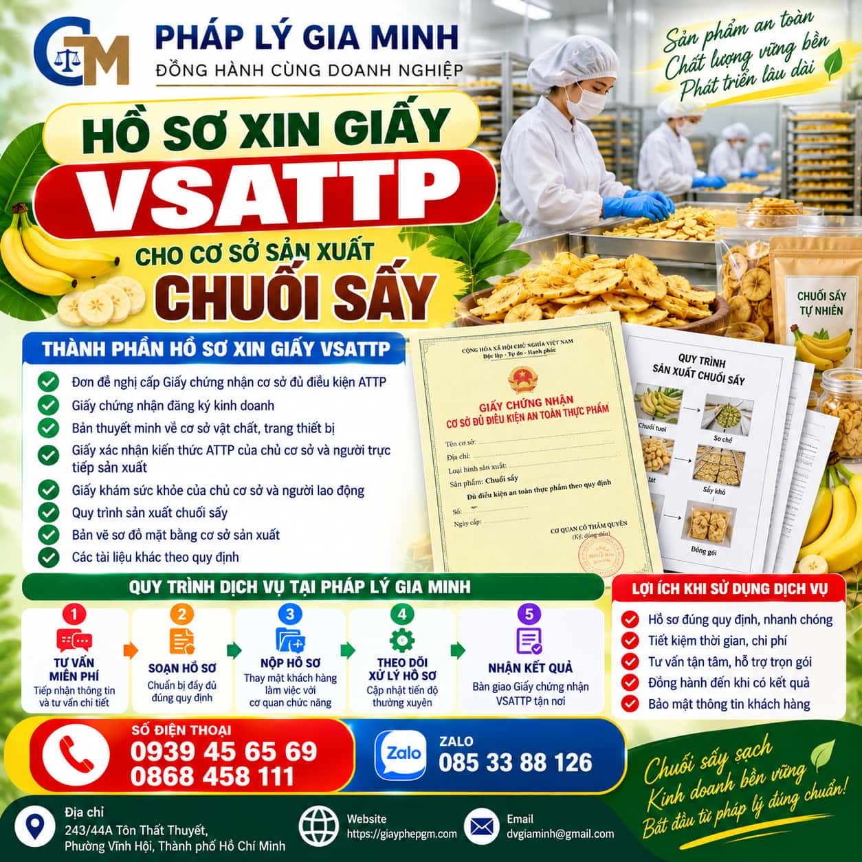 Hồ sơ xin giấy VSATTP cho cơ sở sản xuất chuối sấy Hồ sơ xin giấy VSATTP cho cơ sở sản xuất chuối sấy