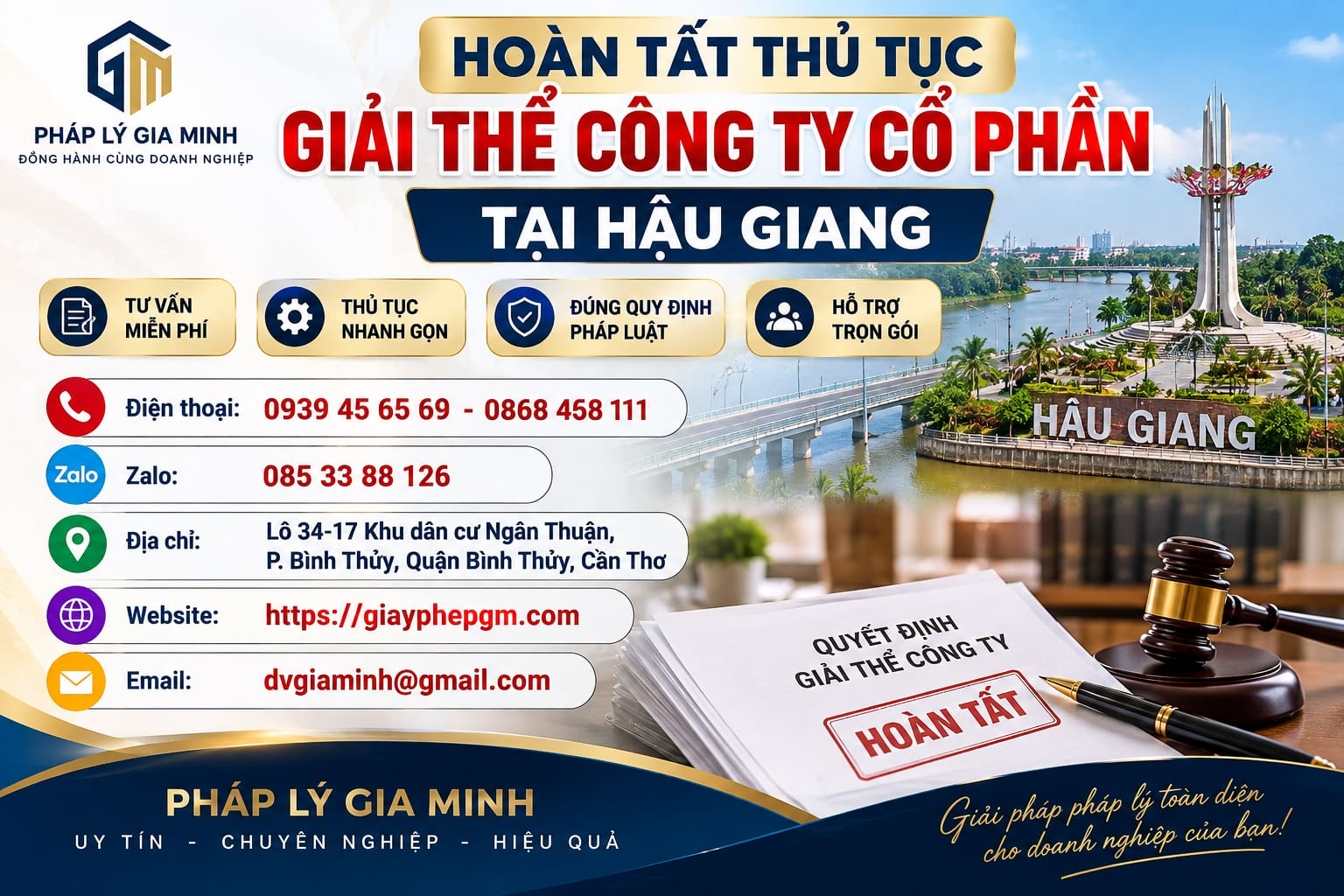 Hoàn tất thủ tục giải thể công ty cổ phần tại Hậu Giang