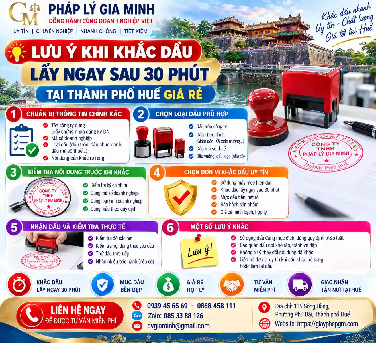 Lưu ý khi khắc dấu lấy sau 30 phút, giá rẻ tại TP. Huế